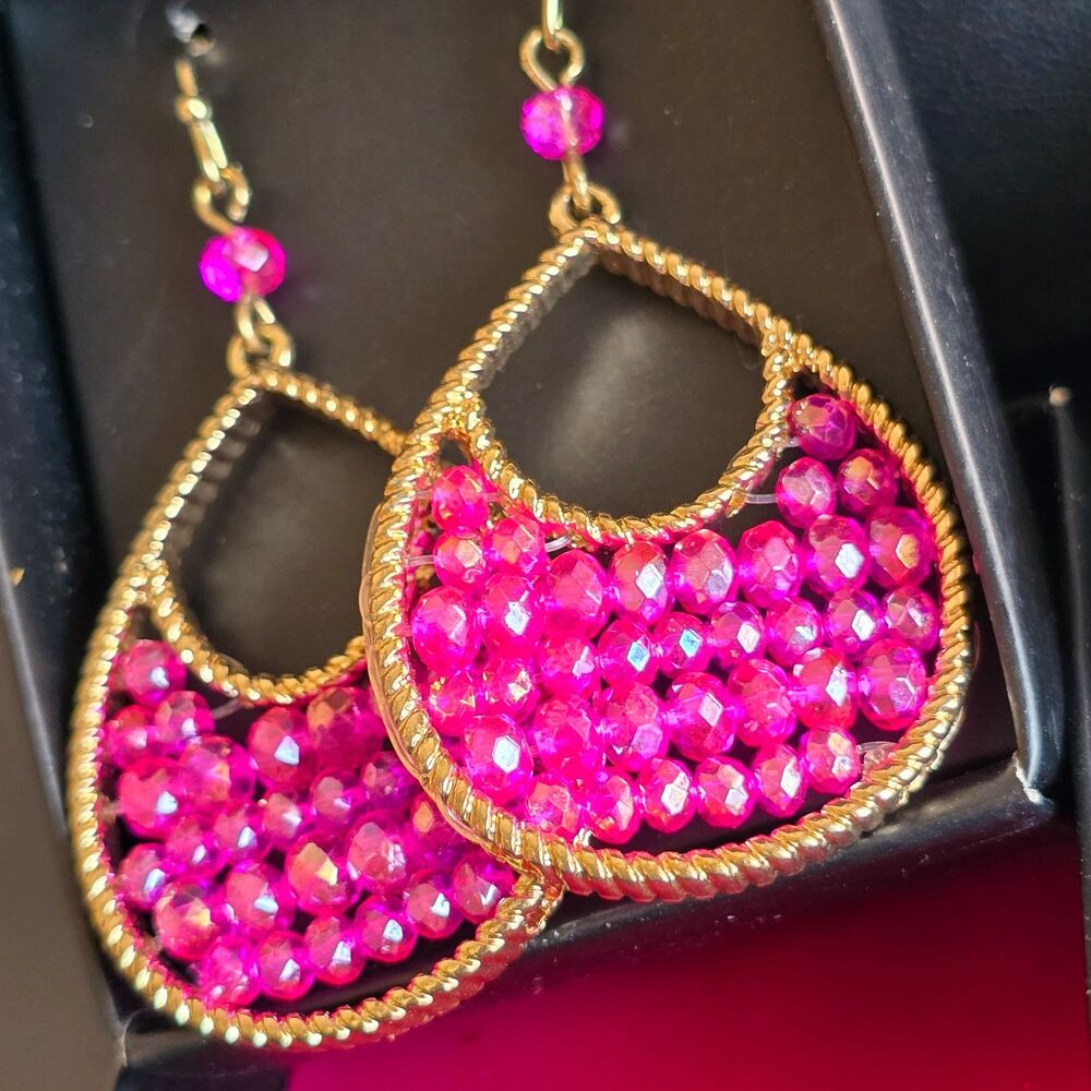 Avon Beaded Teardrop Earrings Fuchsia Pierced earrings
